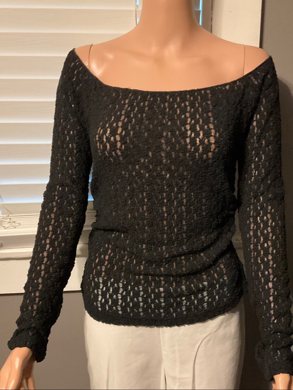 Astr Black Open-Weave Off-Shoulder Sweater
